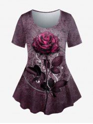 T-shirt Gothique Rose Imprimée Teinté - Rouge foncé 2X | US 18-20