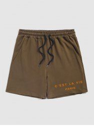 Letter C'EST LA VIE PARIS Graphic Printed Drawstring Shorts -  