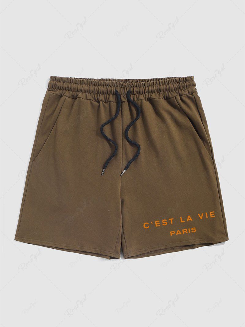 Shop Letter C'EST LA VIE PARIS Graphic Printed Drawstring Shorts  