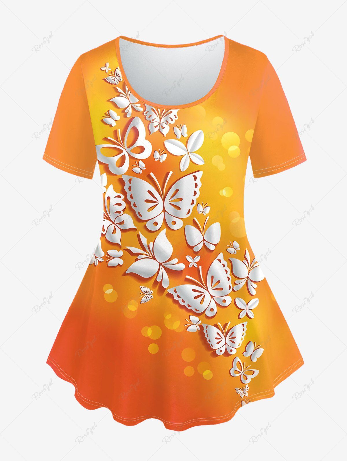 T-Shirt à Imprimé Papillon Grande-Taille Orange 5x | US 30-32