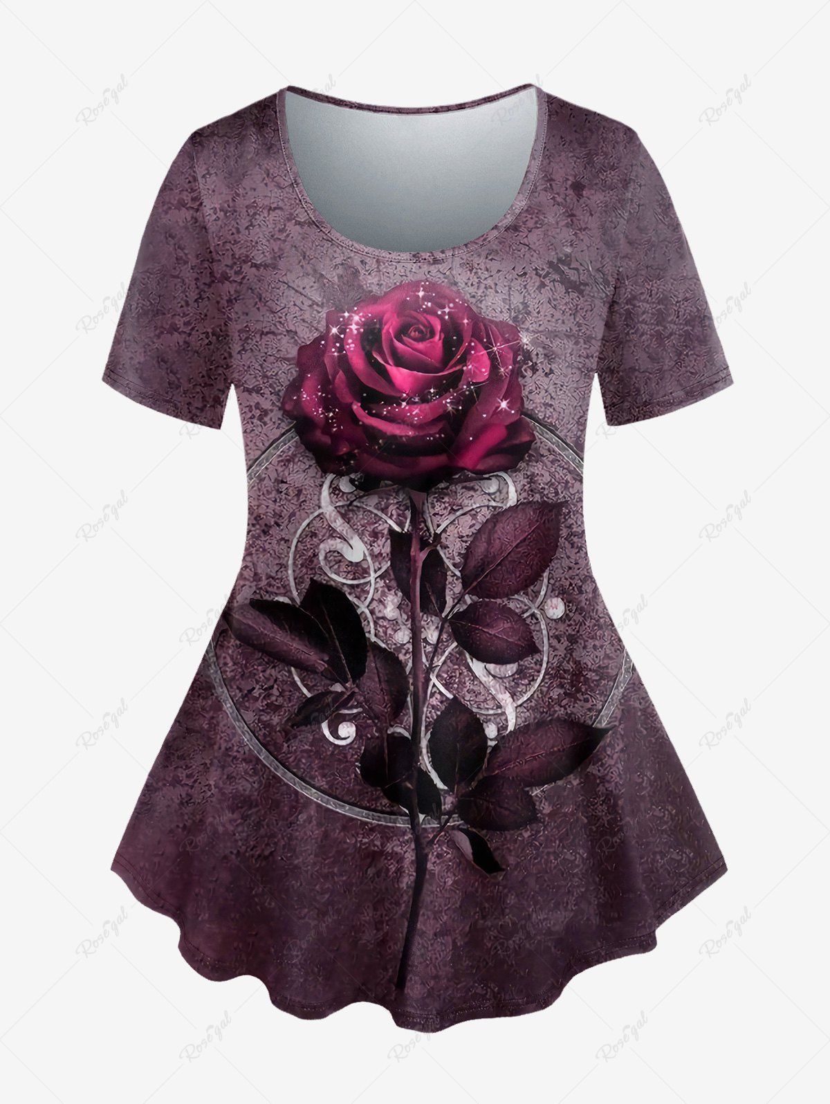 T-shirt Gothique Rose Imprimée Teinté Rouge foncé 2X | US 18-20