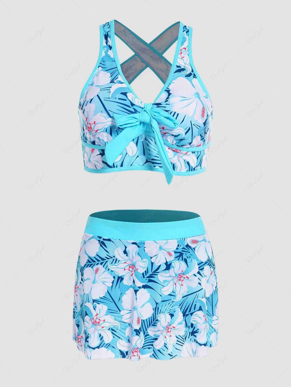 Shops Tropical Flower Print Crossover Padded Skort Tankini Swimsuit  