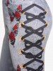 Plus Size 3D Lace-up Butterfly Print Jeggings -  