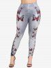 Plus Size 3D Lace-up Butterfly Print Jeggings -  