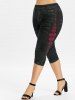 Plus Size 3D Jeans Printed Capri Jeggings -  