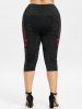 Plus Size 3D Jeans Printed Capri Jeggings -  