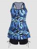Maillot de Bain Tankini Découpé à Imprimé Feuille Tropicale - Bleu XL