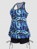 Maillot de Bain Tankini Découpé à Imprimé Feuille Tropicale - Bleu XL