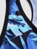 Maillot de Bain Tankini Découpé à Imprimé Feuille Tropicale - Bleu XL