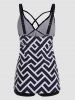 Maillot de Bain Tankini Matelassé à Imprimé Géométrique Contrasté - Noir M