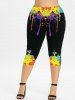 Plus Size Paint Splatter Printed Skinny Capri Leggings -  