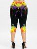Plus Size Paint Splatter Printed Skinny Capri Leggings -  