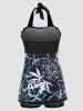 Flower Leaf Heart Print Ruffles Padded Halter Boyleg Swimsuit -  