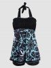 Flower Leaf Heart Print Ruffles Padded Halter Boyleg Swimsuit -  