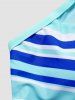 Colorful Stripe Print Mesh Panel Tankini Swimsuit -  