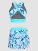 Tropical Flower Print Crossover Padded Skort Tankini Swimsuit -  