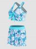 Tropical Flower Print Crossover Padded Skort Tankini Swimsuit -  