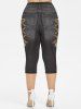 Plus Size 3D Leopard Lace-up Jeans Printed Capri Jeggings -  