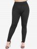 Solid Net Side Plus Size Leggings -  