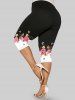 Plus Size Flower Printed Colorblock Capri Leggings -  