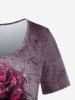 Gothic Tie Dye Rose Print T-shirt -  