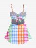 Plus Size Colorful Checked Ruched Tankini Swimsuit -  