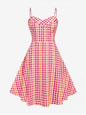 Plus Size Gingham Print Fit and Flare 1950s Dress - MULTI - L