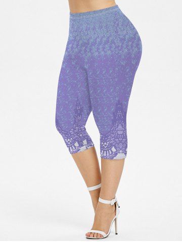 Plus Size Abstract Print Capri Leggings - LIGHT PURPLE - M | US 10