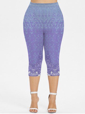 Plus Size Abstract Print Capri Leggings