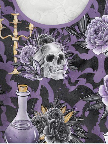 Gothic Bat Rose Skull Print Lace Panel Tank Top (Adjustable Straps)