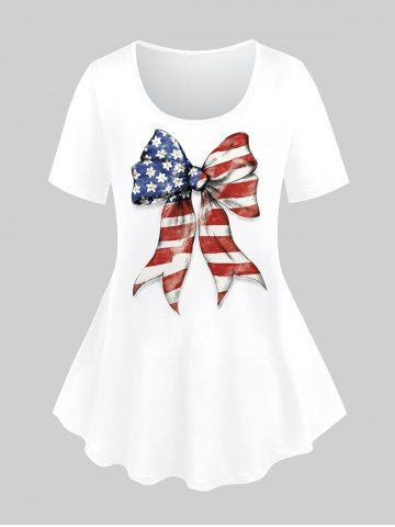 Plus Size American Flag Bowknot Printed Patriotic Tee - WHITE - M | US 10