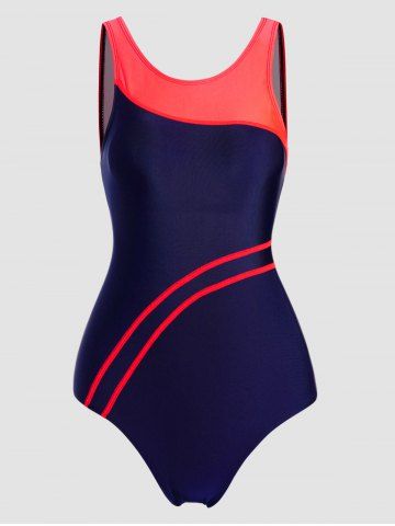 Two Tone Color Padded Strap Contrast Colorblock One-piece Swimsuit - MULTI-A - XL