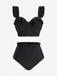 Plus Size Flounce Ruffles Push Up Padded Tankini Swimsuit -  