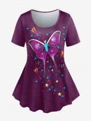 Plus Size Star Butterfly Print T-shirt -  