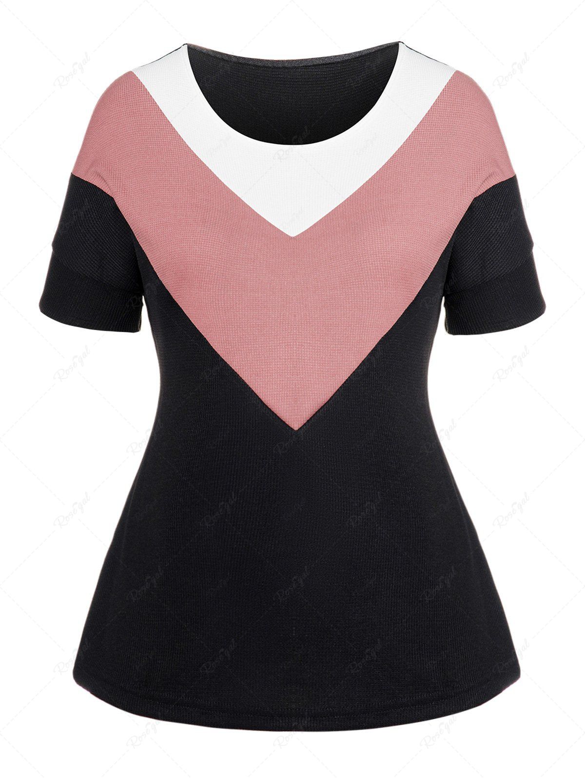 Latest Chevron Colorblock Raglan Sleeve Plus Size T-shirt  