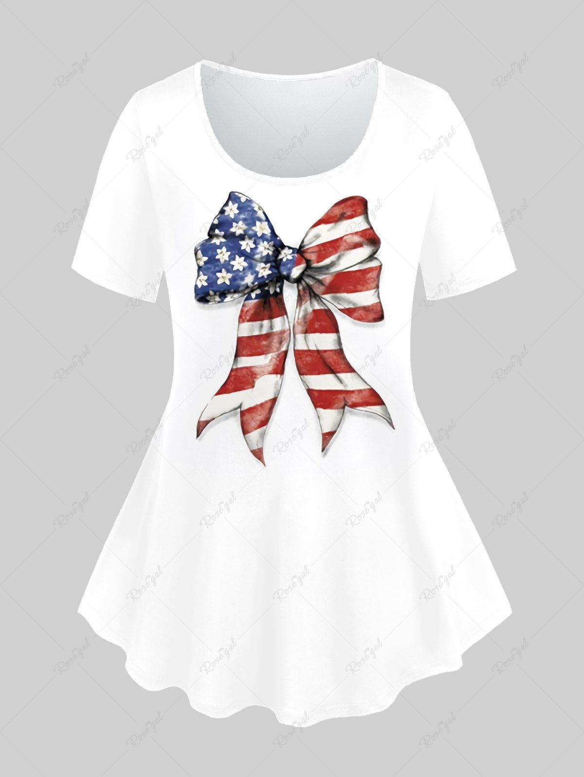 Store Plus Size American Flag Bowknot Printed Patriotic Tee  