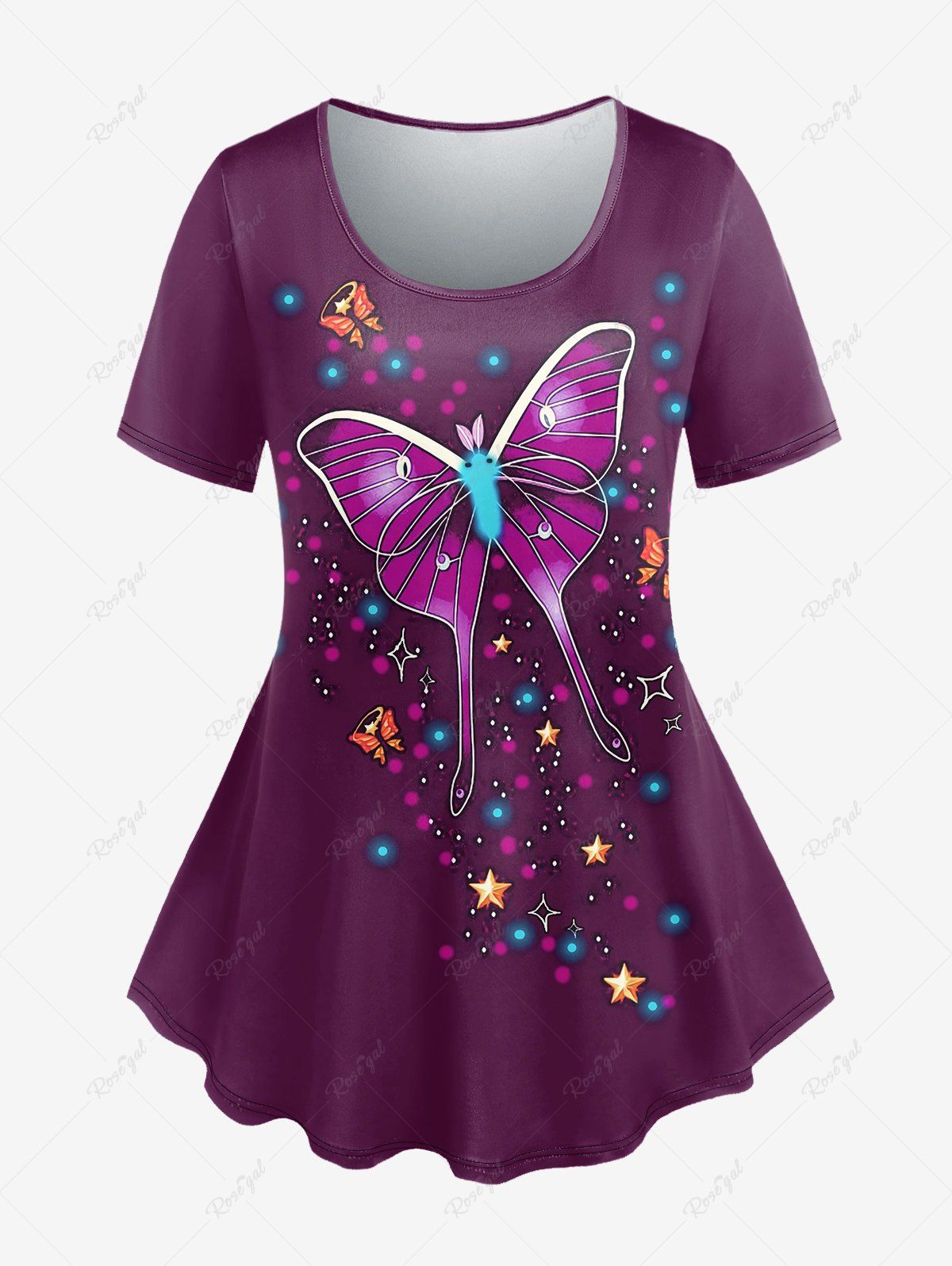 Cheap Plus Size Star Butterfly Print T-shirt  