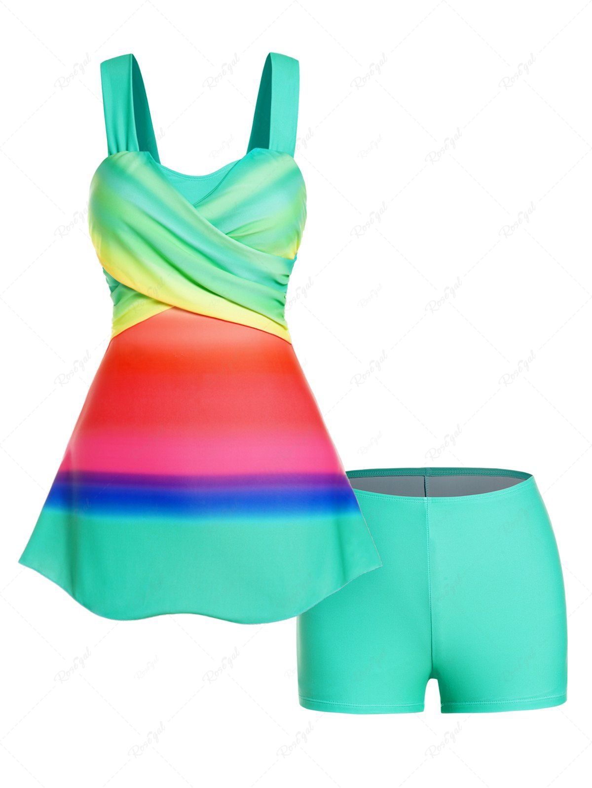 Shop Colorful Rainbow Print Crossover Padded Boyleg Tankini Swimsuit  