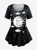 Moon Sun Galaxy Printed Short Sleeves Tee and Leggings Plus Size Summer Matching Set -  