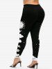 Moon Sun Galaxy Printed Short Sleeves Tee and Leggings Plus Size Summer Matching Set -  