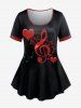 Heart Musical Notes Print Ringer Tee and Valentines Heart Printed Leggings Plus Size Summer Outfit -  