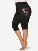 Heart Musical Notes Print Ringer Tee and Valentines Heart Printed Leggings Plus Size Summer Outfit -  