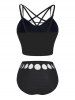 Moon Phase Print Ruched Bust Padded Lattice Bikini Swimsuit -  