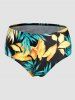 Tropical Colored Leaf Print Modest Mesh Striped Padded Tummy Control Tankini Swimsuit -  