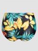 Tropical Colored Leaf Print Modest Mesh Striped Padded Tummy Control Tankini Swimsuit -  