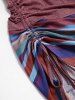 Colored Striped Print Lace Up Cinched Curved Hem Long Sleeve Longline T Shirt -  