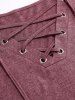 Colored Striped Print Lace Up Cinched Curved Hem Long Sleeve Longline T Shirt -  