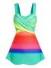 Colorful Rainbow Print Crossover Padded Boyleg Tankini Swimsuit -  