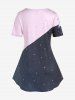 Plus Size Floral Print Colorblock T-shirt -  