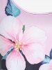 Plus Size Floral Print Colorblock T-shirt -  
